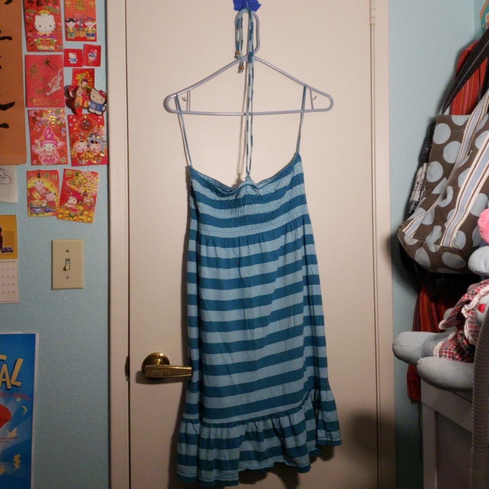 Teal striped beach dress